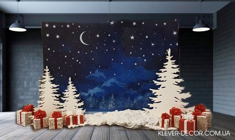 Christmas Foil Decorations, Christmas Stage Decorations, Christmas Skits, Christmas Stage Design, Winter Wonderland Party Theme, Blue Christmas Background, Christmas Party Backdrop, Christmas Greeting Cards Handmade, Xmas Centerpieces