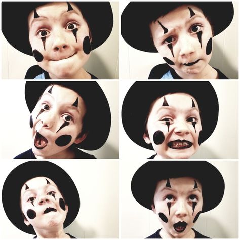 Simple Kids mime makeup Simple Clown Makeup Kids, French Mime Makeup, Mime Makeup Simple, Simple Mime Makeup, Mime Face Paint Make Up, Cute Mime Makeup, Pretty Mime Makeup, Mime Makeup, Pantomime