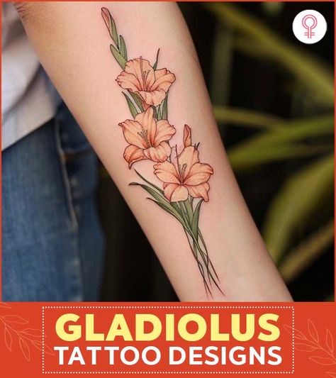 Sunflower Gladiolus Tattoo, Daisy And Gladiolus Tattoo, August Birth Flower Tattoo Gladiolus, Gladiolus Spine Tattoo, Gladiolus Tattoo Color, August Birth Flower Tattoo Gladioli, Gladiolus Tattoo Simple, Gladiolus Tattoo Design, Gladiolas Tattoo