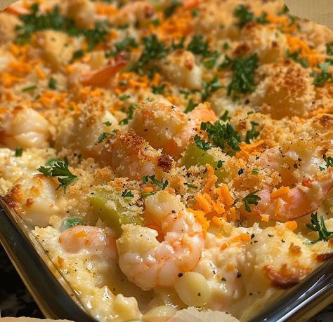 Introducing a seafood sensation that's sure to delight your taste buds: Crab and Shrimp Casserole. This dish combines the succulent flavors of crab and shrimp with a creamy, cheesy sauce, all baked to golden perfection. It's a hearty and indulgent meal that's perfect for special occasions or weeknight dinners when you're craving something a little... Shrimp And Rice Casserole, Crab And Shrimp Recipe, Shrimp Casserole Recipes, Chicken Breast Casserole Recipes, Crab Casserole, Seafood Casserole Recipes, Shrimp Casserole, Shrimp And Rice Recipes, Crab And Shrimp