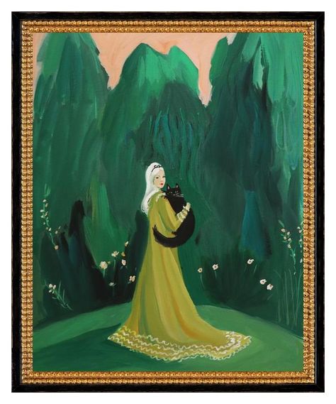 Pretty In The Garden on Artfully Walls #woman #cat #black #dress #yellow #green #trees #garden #stellarspaces #styleithappy #dreamhome  #interiorlovers #designinspo #decorinspo #interiordecor #interiordesign  #artfullywalls #gallerywall #gallerywallinspo #artprints #stellarspaces #homeinspiration #styleithappy #interiorlovers #interiorstyling #styleithappy #artfullywalls #gallerywall #gallerywalldecor #gallerywallinspo #artprints #affordableart #affordableartprints #wheretobuyart Noir Painting, Modern Floral Art, Janet Hill, Art Muse, Oil Painting Ideas, Feminist Af, Perfect Gallery Wall, Artfully Walls, Room 2023