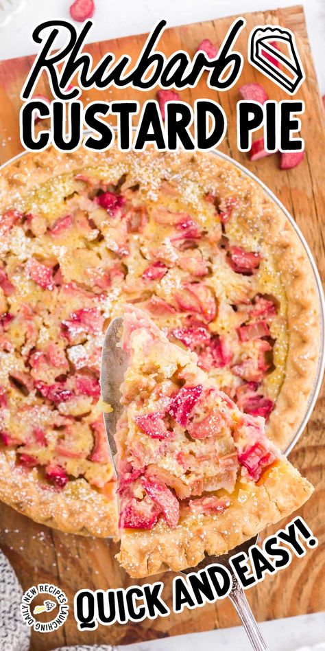 Enjoy all the freshness of spring with this old-fashioned creamy rhubarb custard pie recipe. Rubbard Pie Recipe, Strawberry Rhubarb Custard Pie Recipe, Rhubarb And Custard Recipes, Rubarb Pie, Rhubarb Custard Pie Recipe, Rhubarb Custard Pie, Rhubarb Pie Recipe, Strawberry Rhubarb Recipes, Rhubarb Dessert