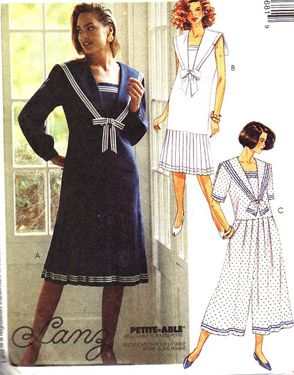 McCall's 6468 Sailor Dress Pattern, Split Skirt Pattern, Collar Dress Pattern, Mccalls Patterns Vintage, Sailor Fashion, Sailor Dress, Double Denim, Flapper Style, Split Skirt