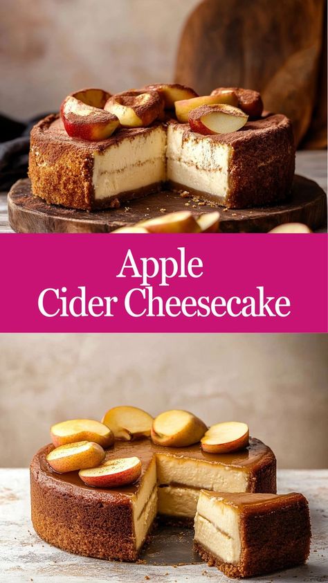 Indulge in the perfect fall treat with Apple Cider Cheesecake—a creamy, spiced delight that’s both decadent and comforting! 🍏🧀 #AppleCiderCheesecake #FallFlavors #CheesecakeDelight #SweetIndulgence #CinnamonSpice #AutumnDesserts #FallBaking #DessertLovers #CozyTreats #SeasonalSweets 🍂 Apple Cider Cheesecake, Spice Cheesecake, Autumn Afternoon, Apple Spice, Apple Cider Donuts, Creamy Cheesecake, Graham Cracker Crust, Warm Autumn, Cinnamon Apples