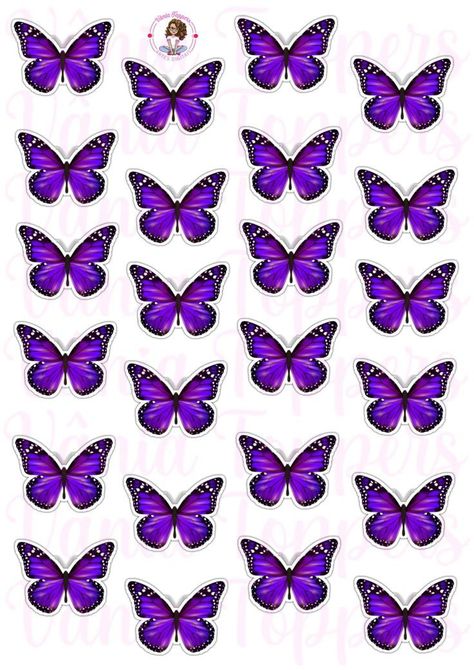 Purple Cake Topper, Edible Print Cake, Drawing Purple, Butterfly Cupcake Toppers, Diy Paper Toys, Photo Cake Topper, 18th Birthday Decorations, Flower Shop Design, Butterfly Purple