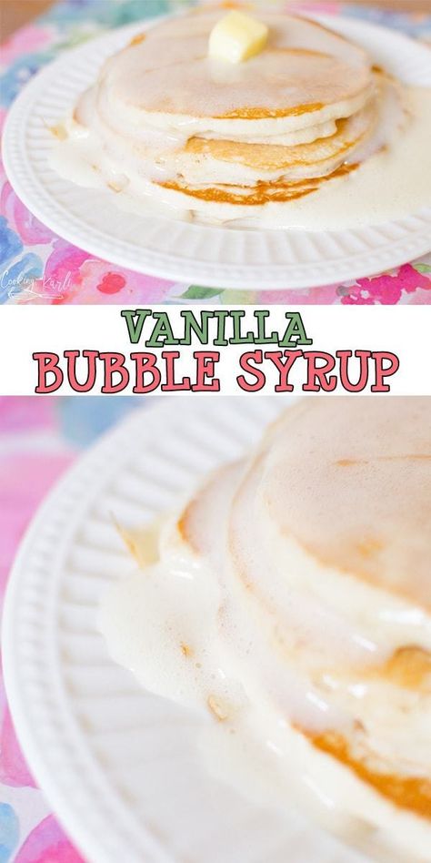 Vanilla Bubble Syrup is a simple, hot vanilla syrup made in minutes with a handful of ingredients. Perfect for pancakes, French toast or waffles! Because of the buttermilk and baking soda, you are literally eating foamy bubble syrup! |Cooking with Karli #pancake #syrup #vanilla #fromscratch #bakingsoda #buttermilk #recipe #bubblesyrup Vanilla Pancake Syrup, White Syrup For Pancakes, Vanilla Syrup For Pancakes, Butter Syrup Recipe, Syrup For Pancakes, Pancake Syrup Recipe, Buttermilk Recipe, Buttermilk Syrup, Cooking With Karli