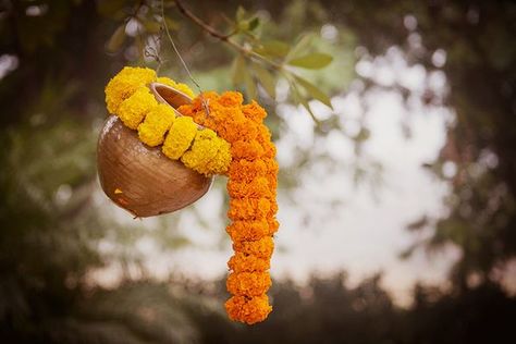 #BudgetBrides: Amazing New Haldi Décor Ideas Within 25K! Haldi Decor Ideas, Pineapple Centerpiece, Haldi Ceremony Decorations, Colorful Stools, Lantern Image, Yellow Marigold, Haldi Decor, Small Hall, Perfect Bride