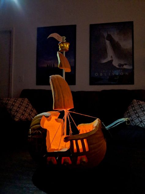 ArtStation - Pirate Ship Pumpkin - Halloween 2018 Pumpkin Pirate Ship, Pumpkin Carving Ideas Pirate, Pirate Ship Pumpkin Carving, Pirate Ship Pumpkin, Pirate Pumpkin Carving, Pirate Pumpkin, Pumkin Carving, Pumpkin Carving Contest, Pumpkin Carving Party