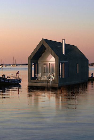 Now this is what I call a lake house...Love it! House On The Water, Houseboat Living, Hobbit Hole, Bay House, Barn Design, Body Of Water, Floating House, Houseboat, In The Ocean