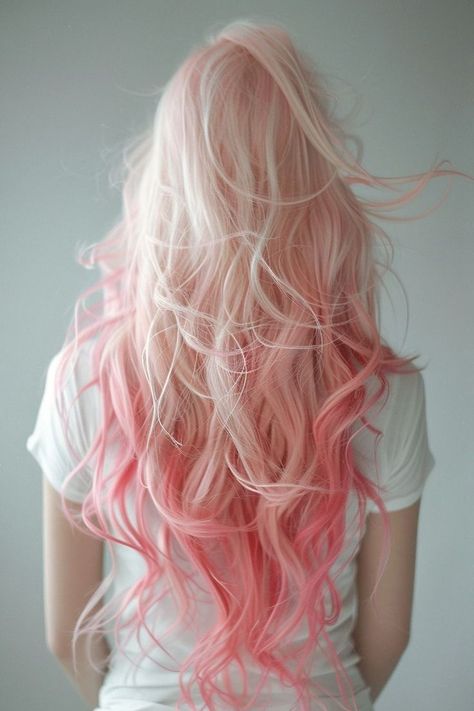 White To Pink Hair, Pink Mermaid Hair, Strawberry Blonde And Pink Hair, Pretty Hair Colours, Pink Ends Hair, Pink Gradient Hair, Pink Hair Dyed, Hair Pink Color, White And Pink Hair