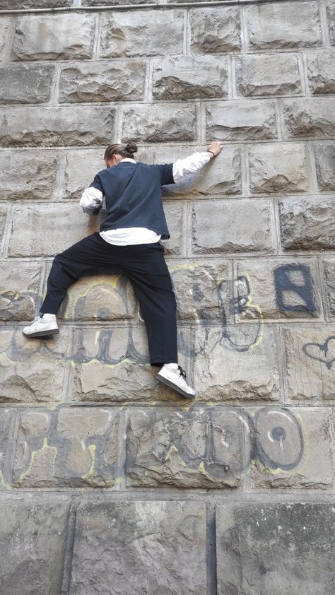 A guy climbing up a wall like spiderman Anatomy Art, Climbing, Photo Ideas, Anatomy, Spiderman, Collage, Wall, Pins, Quick Saves