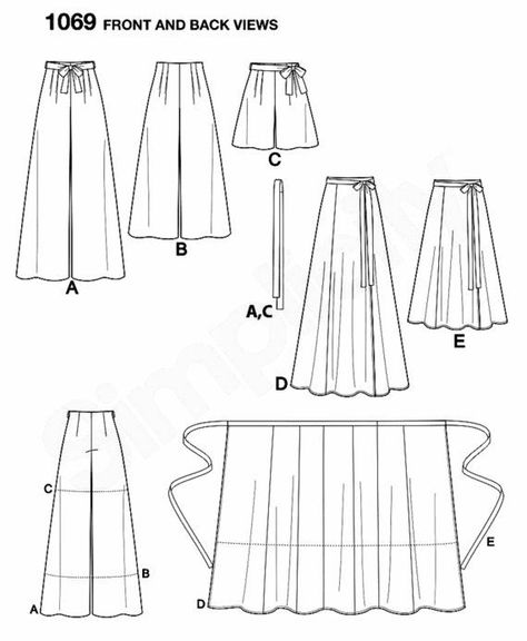 Clothing Design – How To Make Any Skirt - Sewing For A Living 745 Flamenco Skirt Pattern, Pattern Palazzo Pants, Palazzo Pants Pattern, Peasant Blouses Pattern, Culottes Pattern, Long Skirt Pattern, Pattern Wide Leg Pants, Wide Leg Pants Pattern, Wrap Skirt Pattern