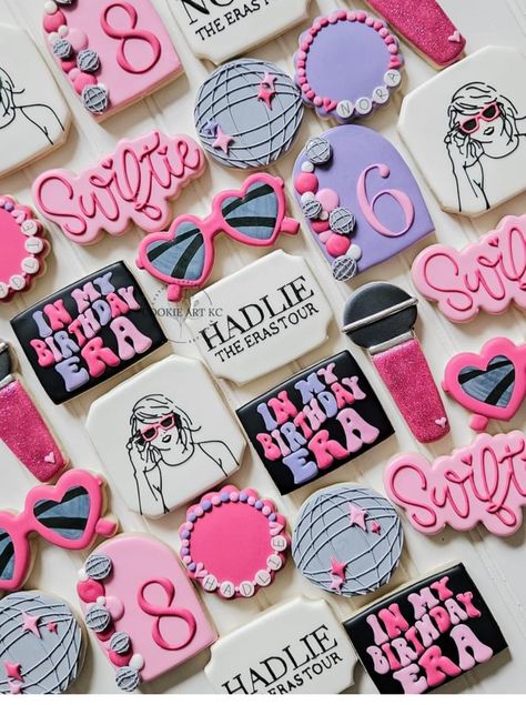 Taylor Swift Dessert Table, Taylor Swift Birthday Cookies Decorated, Taylor Swift Cookies Birthday, Taylor Swift 6th Birthday Party Ideas, Taylor Swift 9th Birthday Party, Swift Birthday Party, Taylor Swift Birthday Party Food Ideas, Taylor Swift Birthday Food, Taylor Swift Cookie Cake