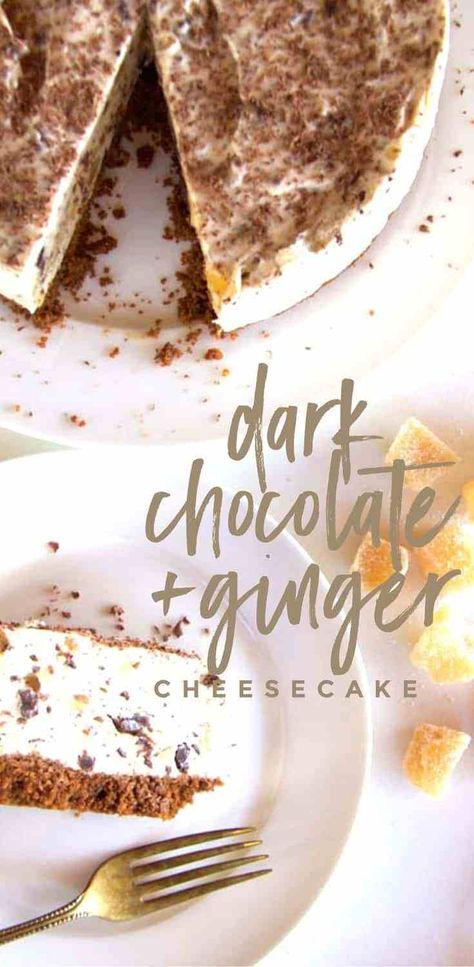 dark chocolate and ginger cheesecake Ginger Cheesecake Recipe, Ginger Cheesecake, Family Dessert Recipes, Dark Chocolate Cheesecake, Yummy Cheesecake, Chocolate Pictures, Dessert Recipes For Kids, Homemade Pastries, British Baking