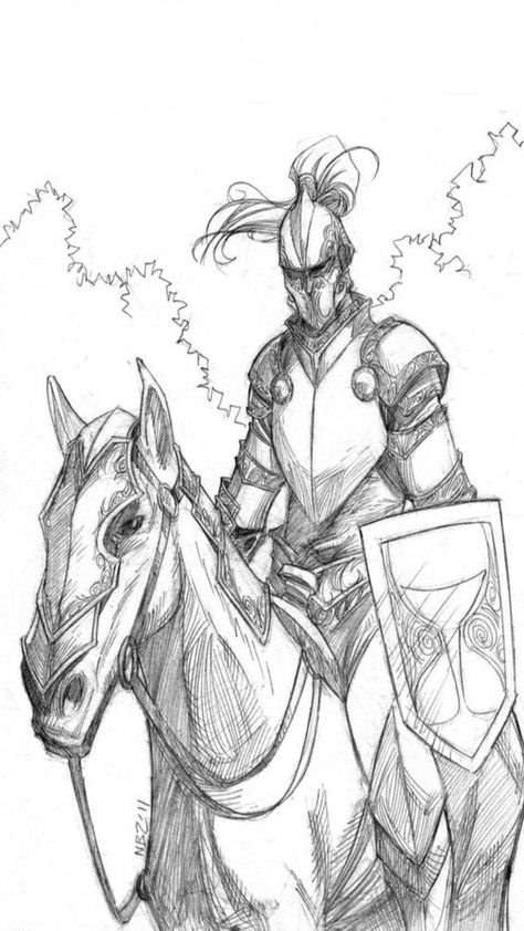 Medieval Knight Drawing, Knight Sketch, Horse Drawing Reference, Fantasy Knight, Knight Drawing, Knight On Horse, Medieval Drawings, Armor Drawing, Warrior Drawing