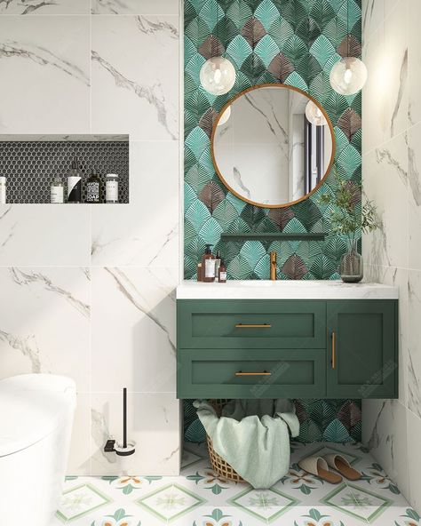 #kilnit #tiles #mosaic #tiletrends #designinspo #tilestyle #tileslovers #tileperfection #tiles2021 #tileshop #inspiration #interiordesigner #interiorinspiration #interiordesign #interior123 #ihavethingsforwalls #walltiles #homedesign #backsplash #bathroom #bathroomdecor #bathroomdesign #bathroomremodel #bathroomrenovation #bathroominspiration #bathroomideas #bathroominspo #bathroomgoals #bathroonvanity Small Bathroom Tiled Walls, Colorful Small Bathroom, Leaf Tile, Tile Accent Wall, Mosaic Pool Tile, Toilet Vanity, Bathroom Vanity Wall, Pool Bathroom, Natural Bathroom