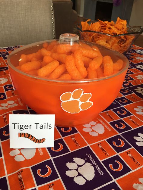 Tiger Centerpieces Table Decorations, Tiger Themed Food, Clemson Birthday Party Ideas, Clemson Graduation Party, Auburn Apartment, Clemson Birthday, Clemson Wallpaper, Clemson Party, Clemson Tailgate