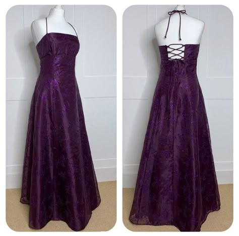 00s Prom Dress, Deep Purple Prom Dress, Purple Dress Aesthetic, Dark Purple Prom Dress, Vintage Dresses For Sale, Purple Halter, Vintage Prom Dress, Prom Dress Inspo, Fashion Top Outfits