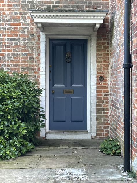 Deep Blue Front Door, Blue Door Brick House, Navy Blue Front Door, Red Shutters, Front Door Trim, Traditional Front Doors, Blue Front Door, Painted Front Doors, Front Door Colors