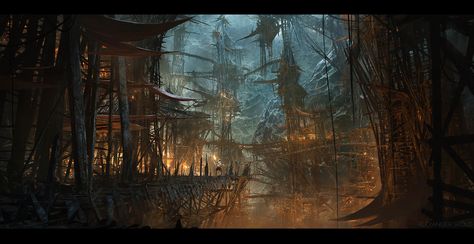 ArtStation - Goblin Stronghold, Alexander Sköld Goblin Town, Goblin City, Dwarven City, Video Game Artist, Underground Cities, Location Inspiration, Medieval World, Landscape Concept, Multiple Exposure