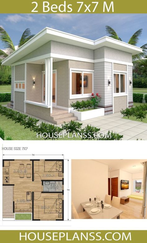 Reka Bentuk Rumah Kecil, Design Casa Piccola, Small House Design Philippines, House Design Plans, Little House Plans, Two Bedroom House, 2 Bedroom House Plans, Small House Decorating, Exterior Modern