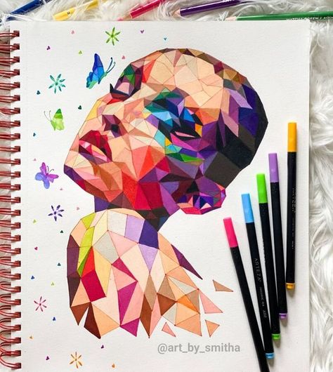 Imaginative Drawing Pencil Colours Art Drawings, Cubist Drawing, Color Markers Art, Geometrical Art, Pencil Drawing Images, Abstract Pencil Drawings, Wpap Art, Drawing Realistic, Color Drawing Art