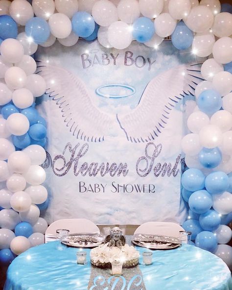 Heaven Baby Shower Theme, Fall Eye Makeup, Angel Boy, Shower Themes, Baby Shower Winter, Boy Baby Shower, Heaven Sent, Baby Shower Theme, Castiel