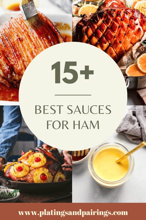 When you're serving ham, a flavorful sauce can take it to the next level. Here's 15+ tasty sauces for ham. Sauce For Thanksgiving Ham, Mustard Sauce For Ham Easy, Ham Garnish Ideas, Fruit Cocktail Sauce For Ham, Christmas Ham Steak, Sauces For Ham Slices, Sauce For Spiral Ham, Sauces For Baked Ham, Baked Ham Sauce Recipes