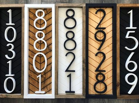 Vertical Address Sign address plaque house numbers house | Etsy Farmhouse Address Sign Wood, House Numbers Diy, Herringbone Wood, Wooden Numbers, Casa Exterior, House Number Sign, Number Sign, Home Sign, Address Plaque