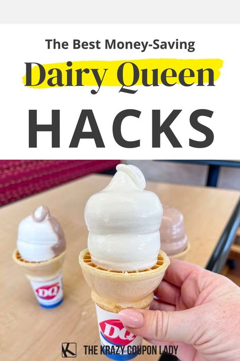 Can’t get enough of Dairy Queen’s burgers, Blizzards, and parfaits? We’ve hacked the system so you can give in to your Dairy Queen cravings more often for less money. We even found a few Dairy Queen freebies! The Krazy Coupon Lady has the DQ restaurant hacks, secret menus, deals, and coupons you need to save money every time you take the kids for a treat. Dairy Queen Secret Menu Items, Restaurant Hacks, Dairy Queen Blizzard, Frozen Treats Recipes, Starbucks Hacks, Queens Food, Secret Menu Items, Treats Recipes, Store Hacks