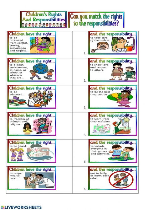 Rights Of A Child, Children's Rights And Responsibilities, Rights Respecting Schools, Child Rights, The Worksheet, Rights And Responsibilities, Children's Rights, Skills Activities, Grade 4