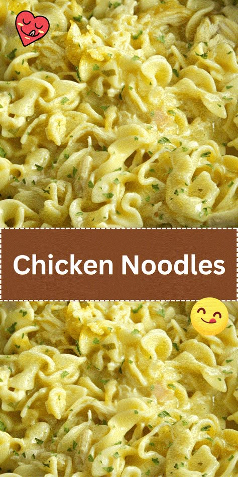 Savor the classic flavors of Chicken Noodles. Tender chicken and egg noodles in a flavorful broth, perfect for a comforting and satisfying meal. Egg Noodles In Chicken Broth, Creamy Chicken With Egg Noodles, Chicken And Noodles With Egg Noodles, Chicken Noodles With Egg Noodles, Chicken And Wide Egg Noodles, Slow Cooker Amish Chicken And Noodles, Chicken And Egg Noodles Crockpot, Crockpot Chicken And Noodles Easy, Egg Noodle And Chicken Recipes