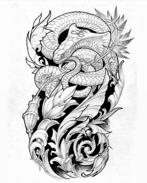 Cobra Tattoo Design, Japanese Snake, Japanese Snake Tattoo, Ancient Art Tattoo, Cobra Tattoo, Snake Tattoos, Snake Tattoo Design, Sketch Tattoo Design, Greek Tattoos