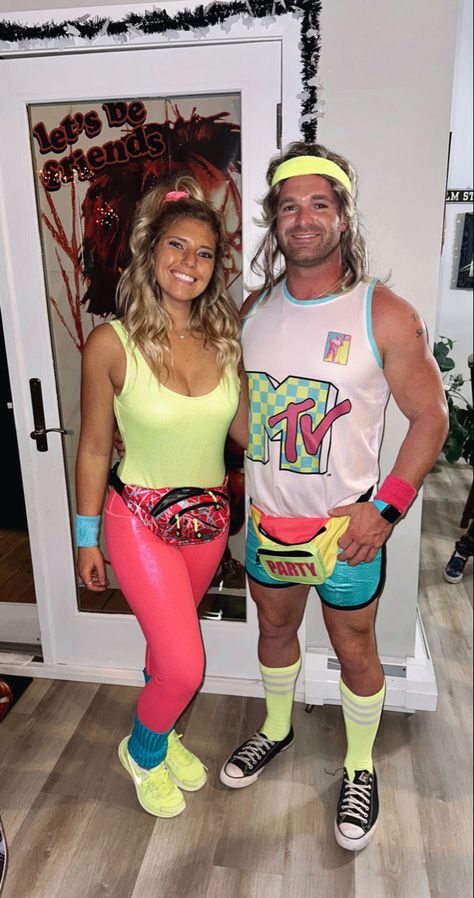 80s Frat Party Outfit, 80's Outfit For Men, Diy 90s Party Outfit, 80s Birthday Party Outfit, Decades Themed Party Outfits, 80s Themed Outfits For Women, Couples 90s Party Outfits, Retro Costume Ideas 80s, 80 Costume Ideas Couples