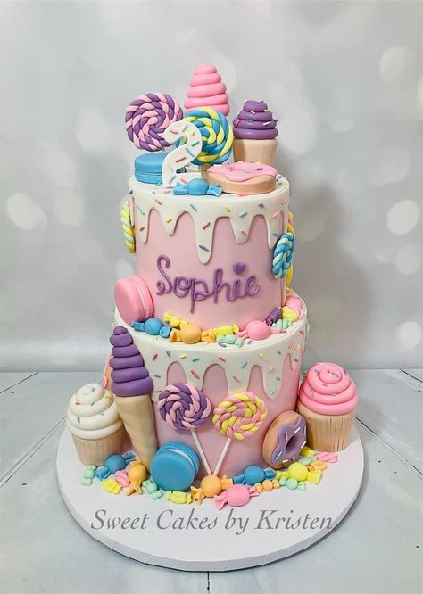 Candy Party Cake Ideas, Ice Cream Candy Birthday Theme, Four Ever Sweet Cake Ideas, Candy Land Smash Cake, Candyland 2nd Birthday Party, Candy Land Theme Birthday Party, 4ever Sweet Birthday Cake, Candyland Theme Cake 1st Birthdays, Pastel Candy Land Party