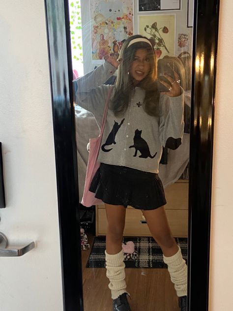 System Aesthetic, Warmers Outfit, Selfie Cat, Leg Warmers Outfit, Tiny Bunny, Preppy Outfit, Cat Girl, Leg Warmers, Tshirt Dress