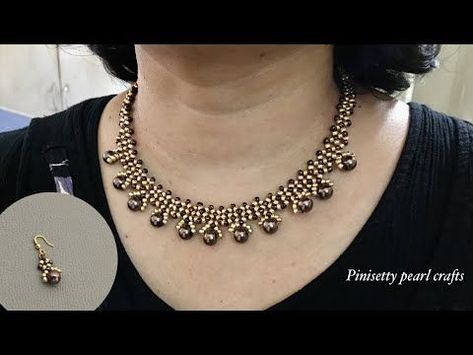 How to make beaded necklace -earrings/Pearl drop beaded jewelry/Seed bead necklace tutorial. - YouTube Bead Necklace Tutorial, Diy Necklace Designs, Diy Necklace Patterns, Seed Bead Bracelets Tutorials, Beaded Necklace Tutorial, Beaded Necklace Patterns, Beadwork Necklace, Diy Jewelry Necklace, Beaded Bracelets Tutorial