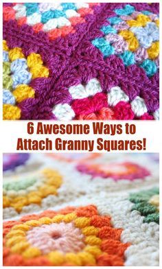 There are almost as many ways to join granny squares as there are patterns for these traditional blanket designs. Sometimes you'll be looking for the quickest and easiest method for joining granny squares, sometimes you'll be after something that adds its own special finishing touch to the look of your project. Learn here how to attach granny squares in 6 different simple ways. #crochet #aboutcrochet #grannysquares #crochetgrannysquares #joingrannysquares Attach Granny Squares, Join Granny Squares, Crochet Joining, Joining Crochet Squares, Joining Granny Squares, Sunburst Granny Square, Granny Square Tutorial, Granny Square Crochet Patterns Free, Granny Square Afghan