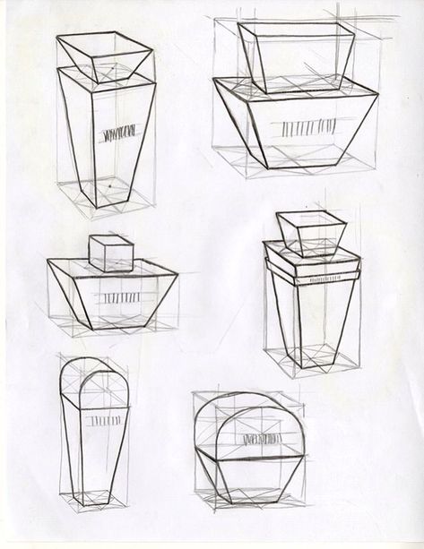 Sketches to help Perfume Bottle Drawing Sketches, Isometric Product Sketches, Perfume Drawing Sketches, Perfume Bottle Design Sketch, Object Design Sketch, Bottle Drawing Sketch, Sketch Object, Basic Sketching, Structural Drawing