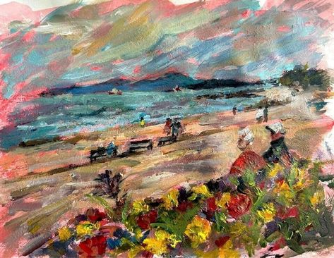 Beachside at Spring Acrylic Painting - Coastal Landscape Art, A4 Size, Ocean Scene Wall Decor, Original Artwork Glassine Paper, Ocean Scenes, Nautical Art, Coastal Landscape, A4 Size, Art Original, Landscape Art, Les Oeuvres, Original Artwork