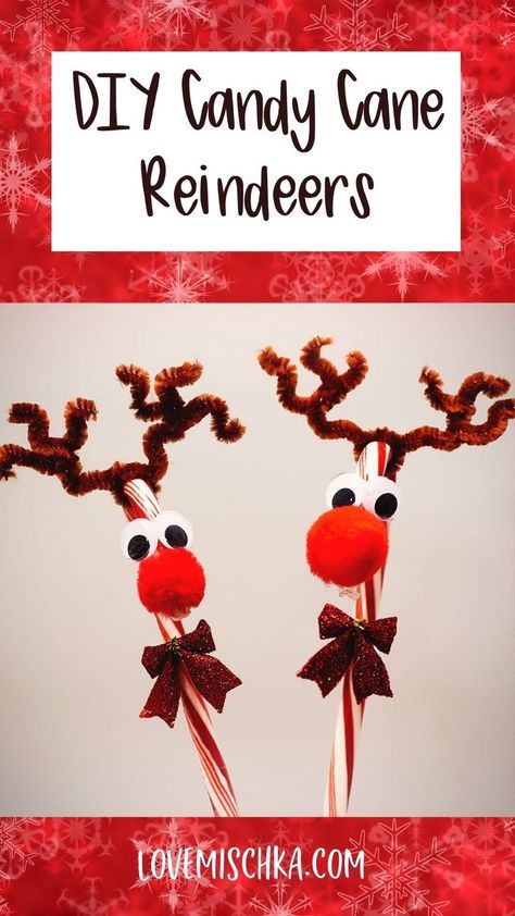 These Candy Cane Reindeers are an easy Christmas Candy Craft that people are always excited to see! Perfect as party favors or stocking stuffers. #candycanegiftideas #ReindeerCraft #CandyCaneCrafts #ChristmasDIY Christmas Party Favors Diy, Christmas Party Favors For Kids, Wellness Printables, Candy Cane Ideas, Reindeer Candy Canes, Simple Christmas Crafts, Jar Christmas Gifts, Christmas Bazaar Crafts, Diy Reindeer