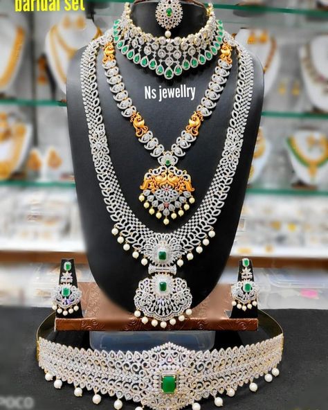 AD stone....GJ Polish....Bridal sets....One gram Jewellery....🤩😍....For more designs of 1 grm jewellery and sarees plz have a look on my fb page Aishwarya collections* For details and price ping me on *8686753554* For daily updates interested ppl can join the below link  https://chat.whatsapp.com/IThJf1sxMnz0C0UKQ1b9jj Fb page link... https://www.facebook.com/AishVadicherla/  Plz share the pic for prices.... . . #southindianweddingjewellery #mattfinishjewellery #oxidizedjewelry #onlineboutique Jwellary Unique, Gold Necklace Design, Jewelry Pearl Necklace, Beautiful Jewelry Diamonds, Necklace Set Gold, Wedding Jewelry Sets Bridal Jewellery, Bridal Necklace Designs, Bride Jewelry Set, Bridal Jewelery