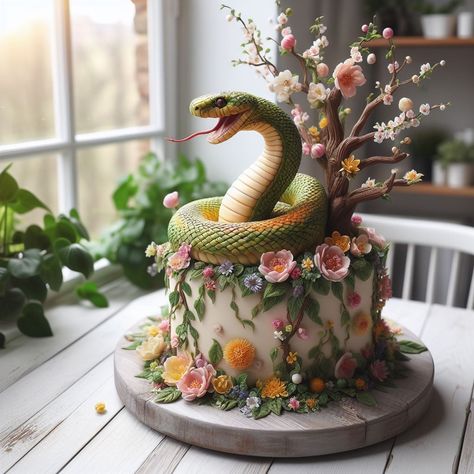 Snake Cake Ideas, Snake Cake, Zoo Cake, Snake Cakes, New Year's Cupcakes, Halloween Cookie Recipes, Solar Return, Cupcake Cake Designs, Elegant Birthday Cakes