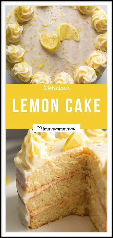 Sweet and zingy cake with lemon juice, lemon zest, lemon extract and yes even whole lemon slices makes this the most lemony Lemon Cake ever! Lemon Juice Cake Recipe, Light Lemon Cake, Lemon Cake Frosting, Delicious Lemon Cake, Lemon Buttercream Frosting, Lemon Crinkle Cookies, Wine Cake, Lemon Frosting, Lemon Icing