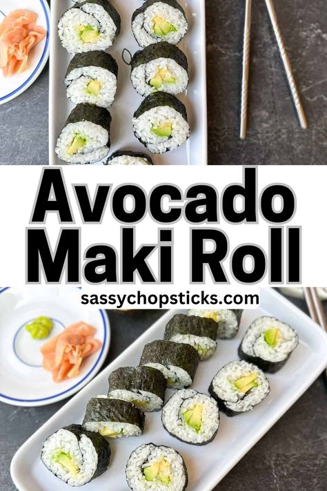 Made with creamy avocado wrapped in sushi rice and seaweed, these rolls are a vegetarian favorite. Sandwich Sushi Rolls, Homemade Sushi Rolls Vegetarian, Sushi Rolls Homemade, Rice And Seaweed, Avocado Maki, Homemade Sushi Rolls, Maki Rolls, Sushi Co, Maki Roll