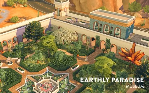 Earthly Paradise | Museum §358,970 [#ts4_lot] [#ts4_lot_museum] [#ts4_lot_50x50] [#ts4_lot_human] [#ts4_eras_g2] Sims 4 Oasis Springs Park, Sims 4 Museum Ideas, Ts4 Community Lots, Sims 4 Lot Ideas, Sims 4 Museum, Ts4 Lots, Spring Scenery, San Myshuno, The Sims 4 Lots