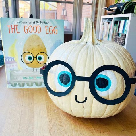 Elizabeth Ingram on Instagram: "My son picked The Good Egg for the storybook pumpkin decorating contest at his school. So stinking cute 🎃" Pumpkin Decorating For Kindergarten, Book Character Pumpkins For Kids Easy, Storybook Pumpkin Decorating Ideas, Pumpkin Painting Ideas Book Theme, Book Theme Pumpkin Painting, No Carve Pumpkin Decorating Contest Book Characters, Pumpkin Decorating Ideas Based On Books, Bad Seed Pumpkin, Book Pumpkin Ideas