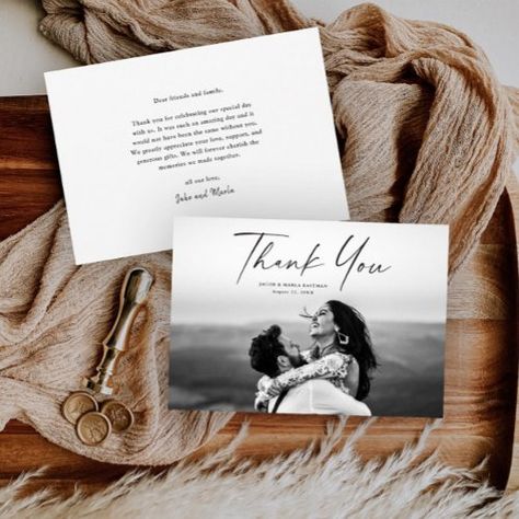 Modern Script Photo Wedding #weddingthankyou #modern #script #photo #simple #minimalistic #thankyou #classic #elegant #handwritten Happy Birthday Squirrel, Pretty Hand Lettering, Wedding Thank You Postcards, Photo Thank You Cards, Thank You Photos, Thank You Postcards, Thank You Note Cards, Thank You Messages, Simply Chic