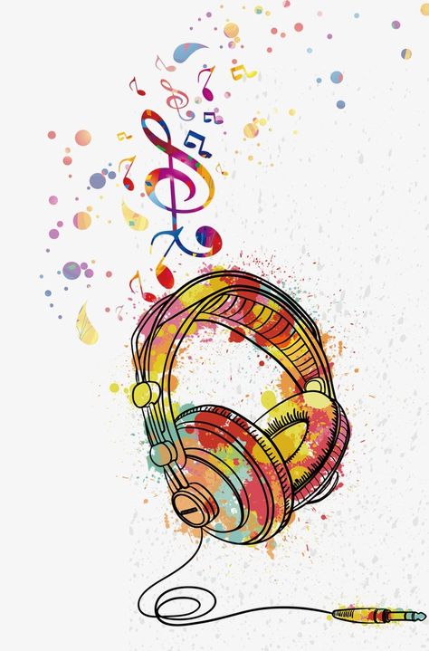 Paintings Related To Music, Music Illustration Artworks, Music Artwork Paintings, Music Related Drawings, Headphones Painting, Music Illustration Art, Music Inspired Art, Music Art Drawing, Music Art Design