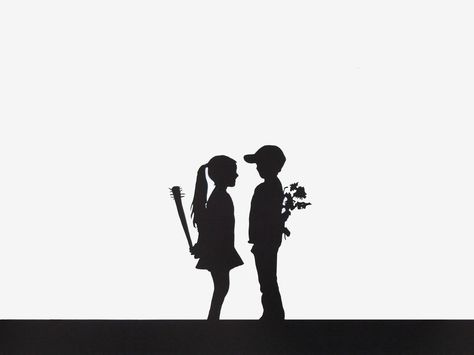 Banksy. Boy Meets Girl Boys Decal, Banksy Wall Art, Street Art Banksy, Urban Street Art, Beautiful Dark Art, Banksy, Living Room Art, Dark Art, Human Silhouette